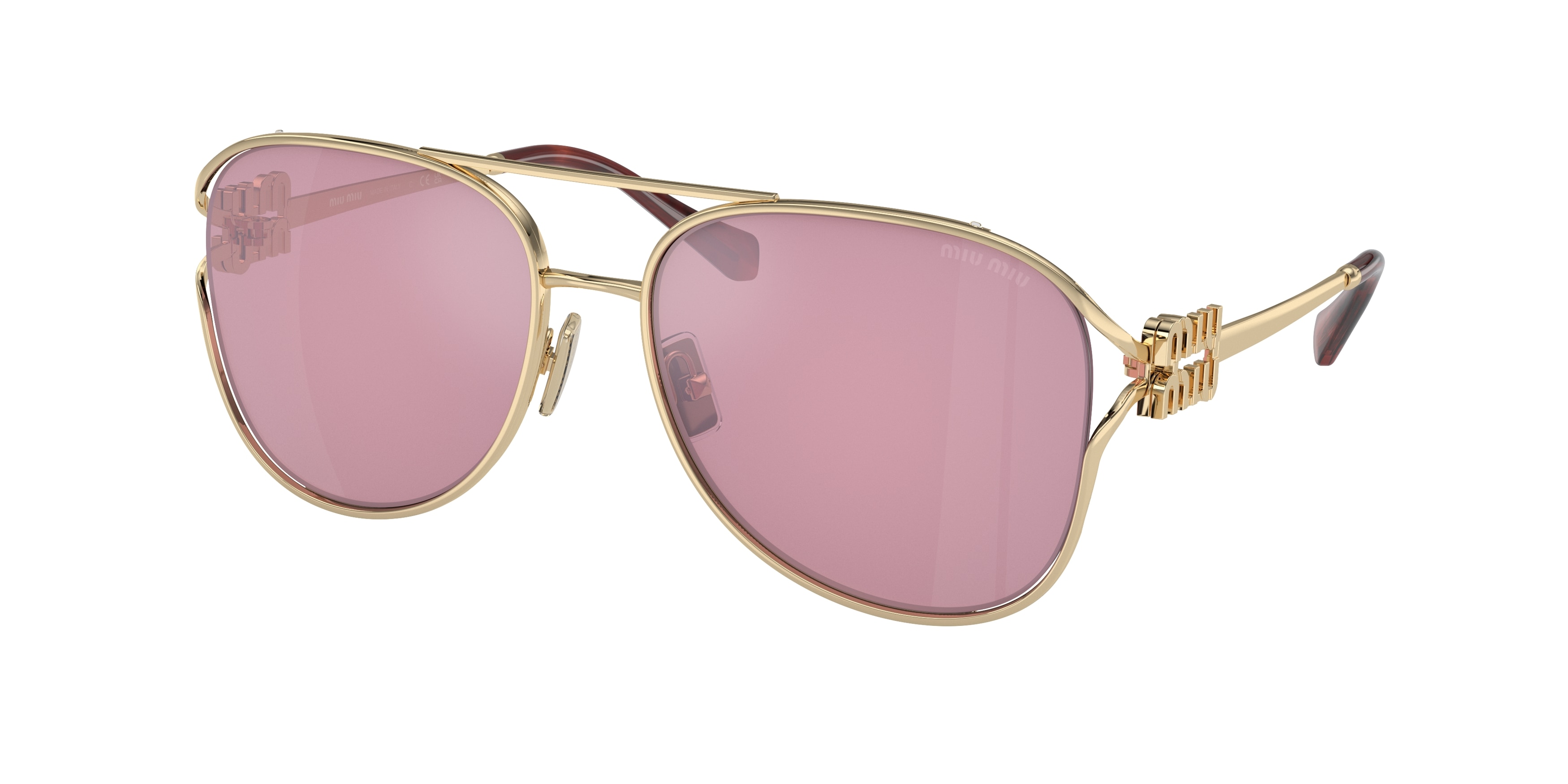 Miu Miu Woman MU 52ZS  ZVN50D Sunglasses Metal Gold Pink Pilot Normal Mirror-image